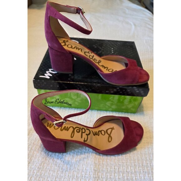 Sam Edelman Susie Dark Red Suede Block Heel Ankle Strap Sandals Size 10M - Picture 8 of 12